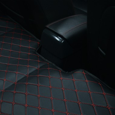Universal Diamond Car Bed - Non-Inflatable Black and Red Diamond Stitching Luxury Leather Car Bed Mattress