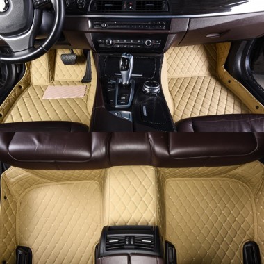 Beige Luxury Leather Diamond Car Floor Mats