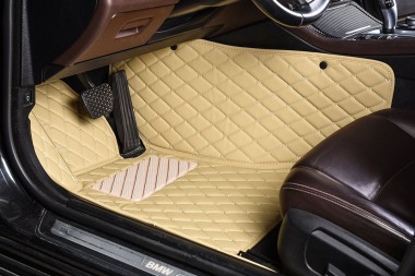 Beige Diamond Stitching Luxury Leather Car Floor Mats