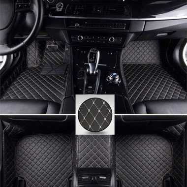 Black and Beige Stitching Luxury Leather Diamond Car Floor Mats