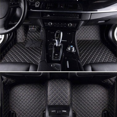 Black and Beige Diamond Stitching Luxury Leather Car Floor Mats