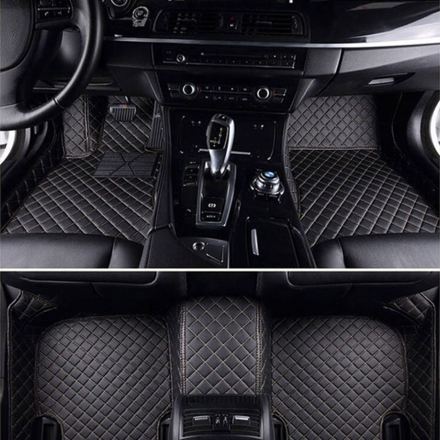 Black and Beige Stitching Luxury Leather Diamond Car Floor Mats Black and Beige Stitching Luxury Leather Diamond Car Floor Mats