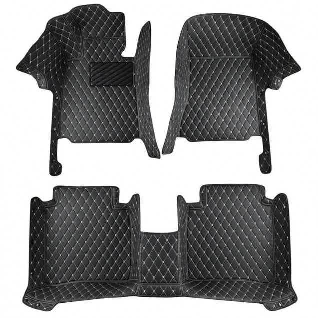 Black and Beige Stitching Luxury Leather Diamond Car Floor Mats Black and Beige Stitching Luxury Leather Diamond Car Floor Mats