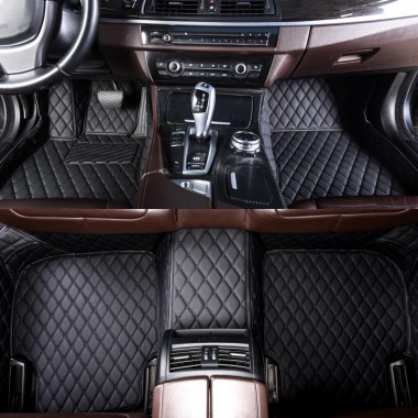 Black and Black Stitching Luxury Leather Diamond Car Floor Mats
