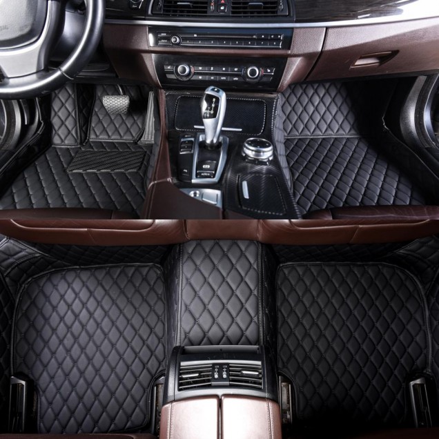 Black and Black Stitching Luxury Leather Diamond Car Floor Mats Black and Black Stitching Luxury Leather Diamond Car Floor Mats