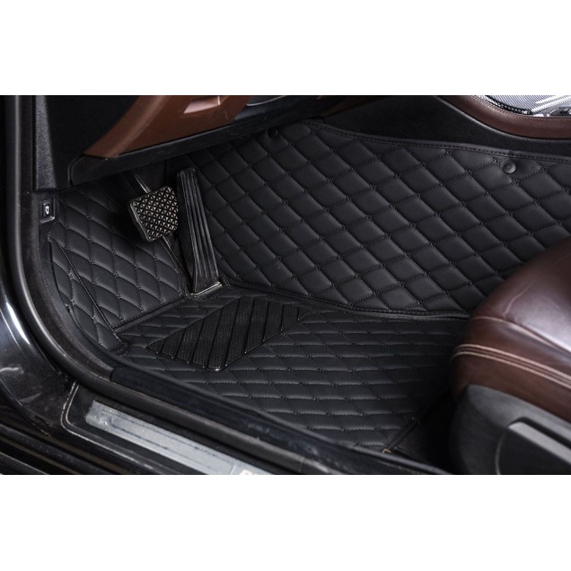 Black and Black Stitching Luxury Leather Diamond Car Floor Mats Black and Black Stitching Luxury Leather Diamond Car Floor Mats
