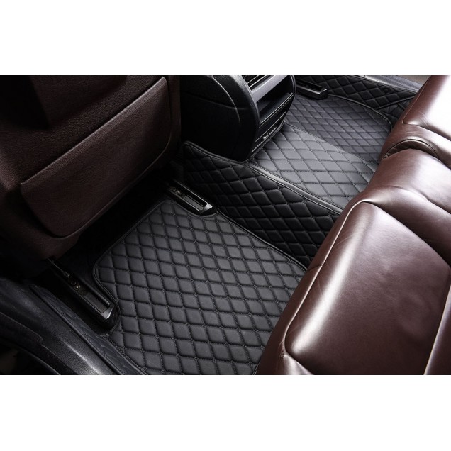 Black and Black Stitching Luxury Leather Diamond Car Floor Mats Black and Black Stitching Luxury Leather Diamond Car Floor Mats