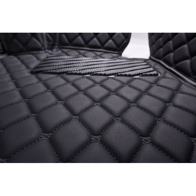 Black and Black Stitching Luxury Leather Diamond Car Floor Mats Black and Black Stitching Luxury Leather Diamond Car Floor Mats
