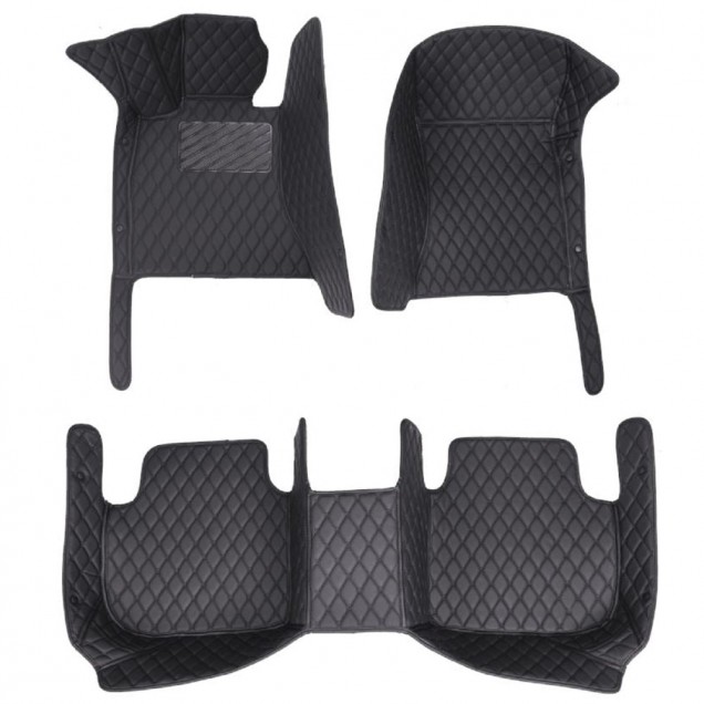 Black and Black Stitching Luxury Leather Diamond Car Floor Mats Black and Black Stitching Luxury Leather Diamond Car Floor Mats