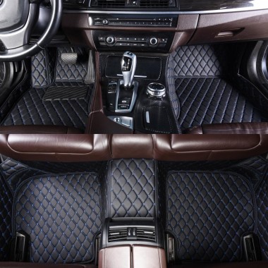 Black and Blue Stitching Luxury Leather Diamond Car Floor Mats