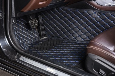 Black and Blue Diamond Stitching Luxury Leather Car Floor Mats