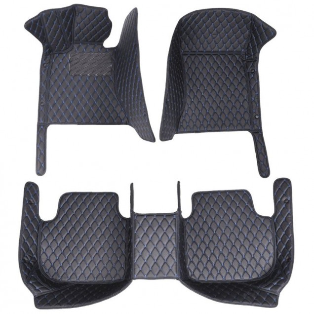 Black and Blue Stitching Luxury Leather Diamond Car Floor Mats Black and Blue Stitching Luxury Leather Diamond Car Floor Mats