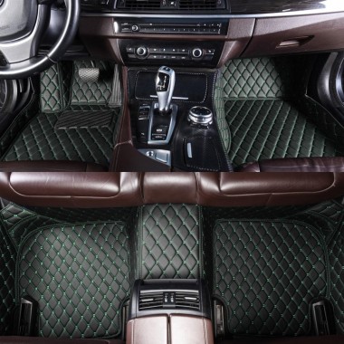 Black and Green Stitching Luxury Leather Diamond Car Floor Mats