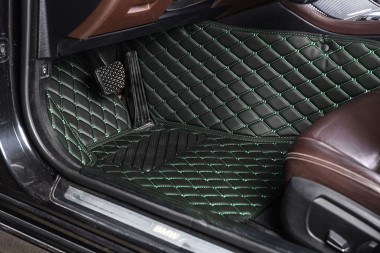 Black and Green Diamond Stitching Luxury Leather Car Floor Mats