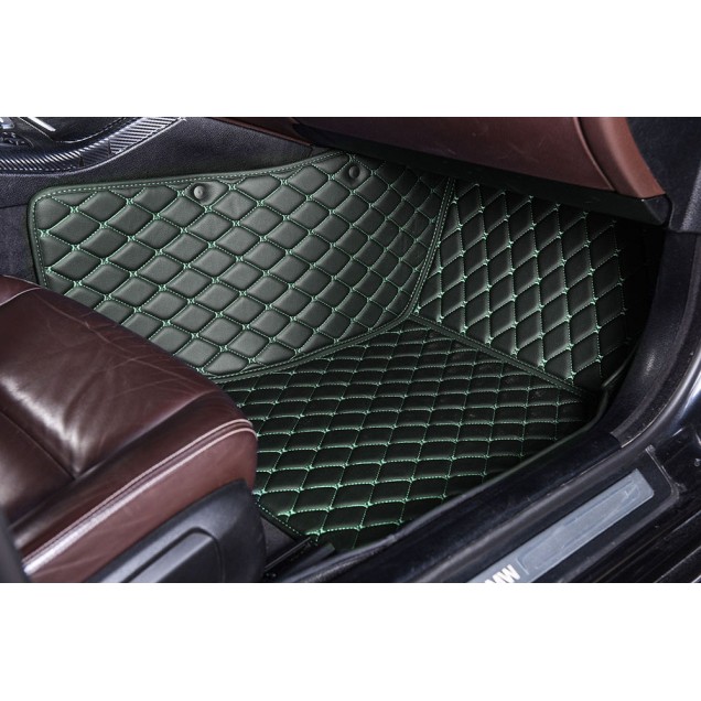 Black and Green Stitching Luxury Leather Diamond Car Floor Mats Black and Green Stitching Luxury Leather Diamond Car Floor Mats
