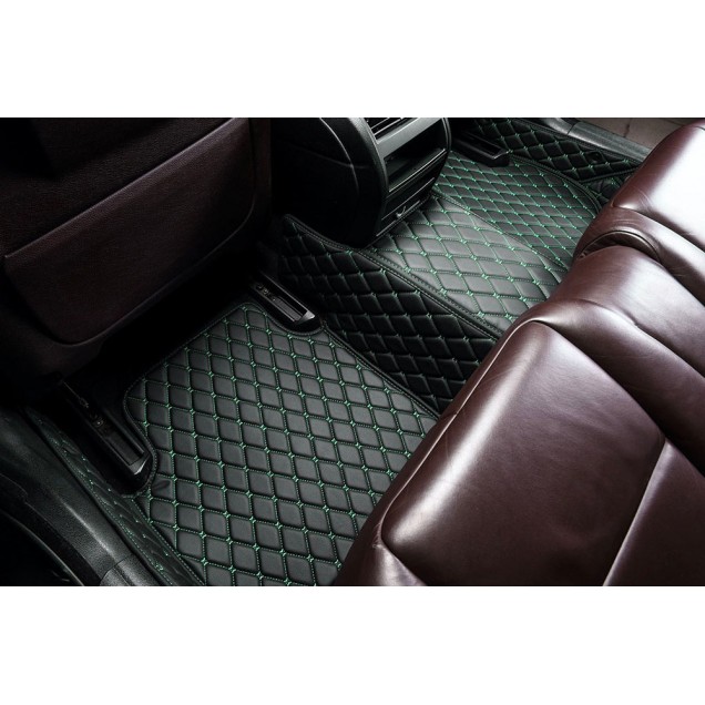 Black and Green Stitching Luxury Leather Diamond Car Floor Mats Black and Green Stitching Luxury Leather Diamond Car Floor Mats