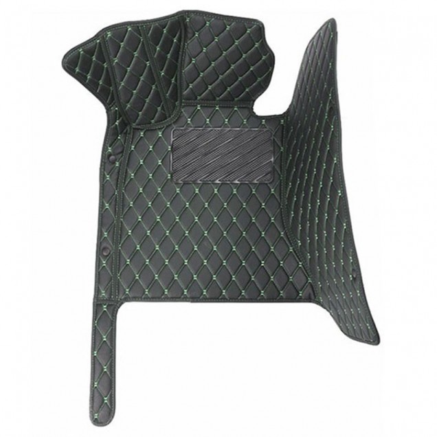 Black and Green Stitching Luxury Leather Diamond Car Floor Mats Black and Green Stitching Luxury Leather Diamond Car Floor Mats