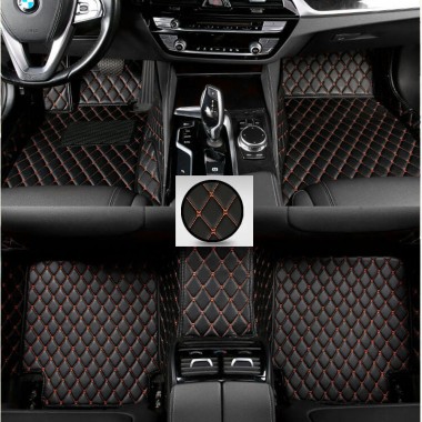Black and Orange Stitching Luxury Leather Diamond Car Floor Mats