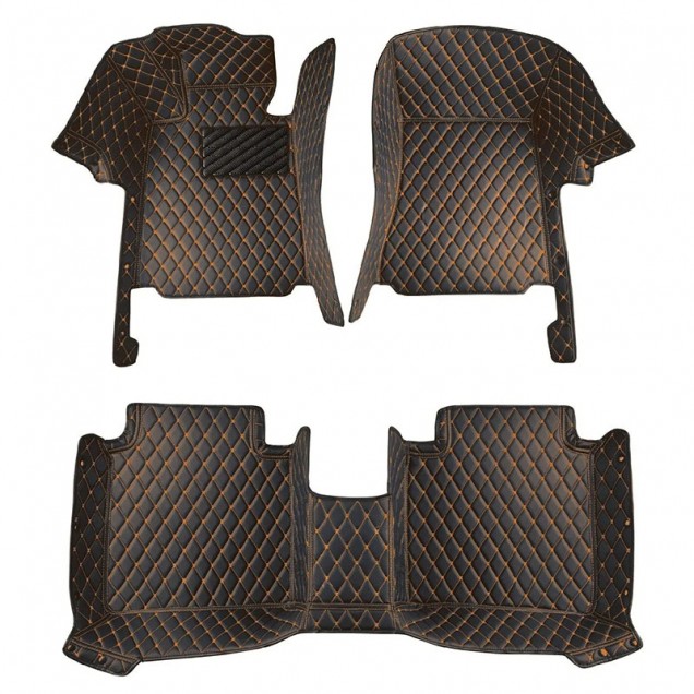 Black and Orange Stitching Luxury Leather Diamond Car Floor Mats Black and Orange Stitching Luxury Leather Diamond Car Floor Mats