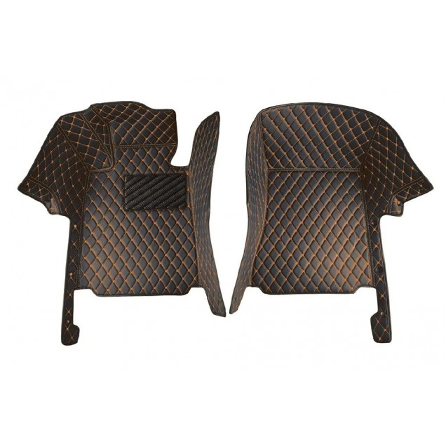Black and Orange Stitching Luxury Leather Diamond Car Floor Mats Black and Orange Stitching Luxury Leather Diamond Car Floor Mats