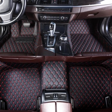 Black and Red Stitching Luxury Leather Diamond Car Floor Mats