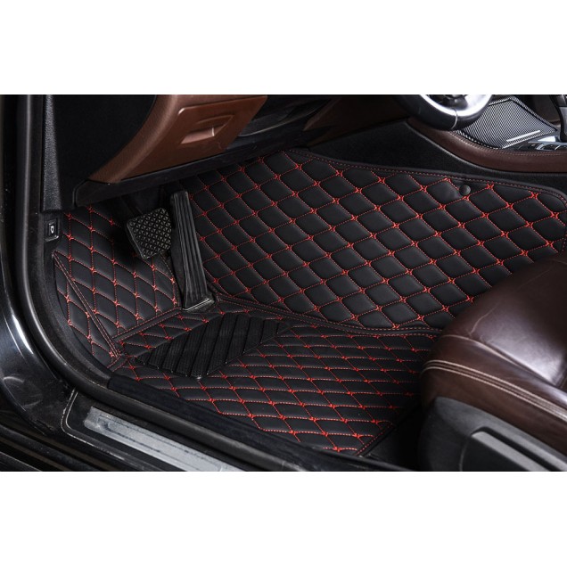 Black and Red Stitching Luxury Leather Diamond Car Floor Mats Black and Red Stitching Luxury Leather Diamond Car Floor Mats