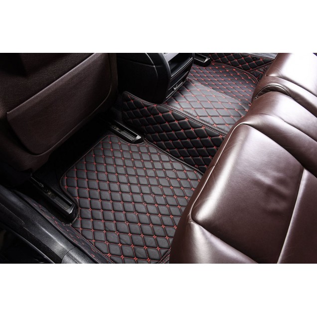 Black and Red Stitching Luxury Leather Diamond Car Floor Mats Black and Red Stitching Luxury Leather Diamond Car Floor Mats