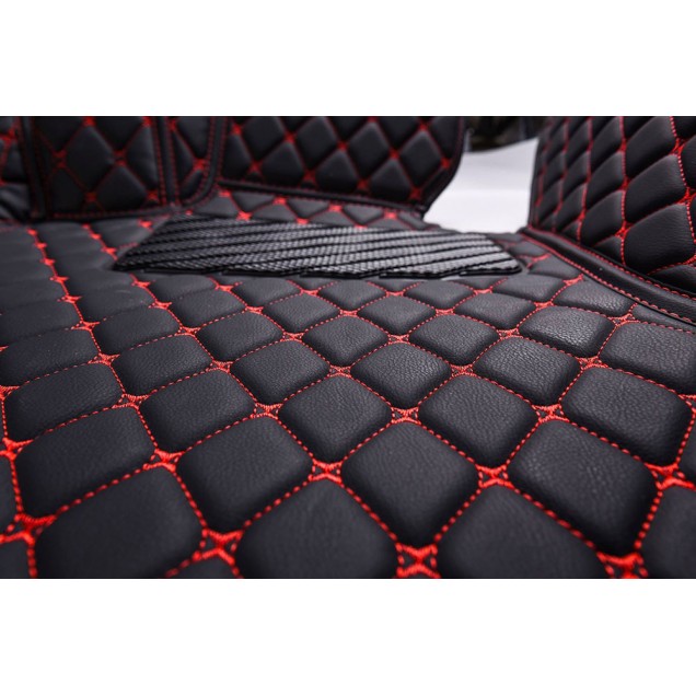 Black and Red Stitching Luxury Leather Diamond Car Floor Mats Black and Red Stitching Luxury Leather Diamond Car Floor Mats