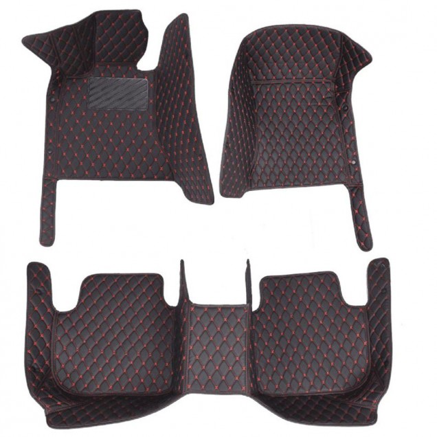 Black and Red Stitching Luxury Leather Diamond Car Floor Mats Black and Red Stitching Luxury Leather Diamond Car Floor Mats