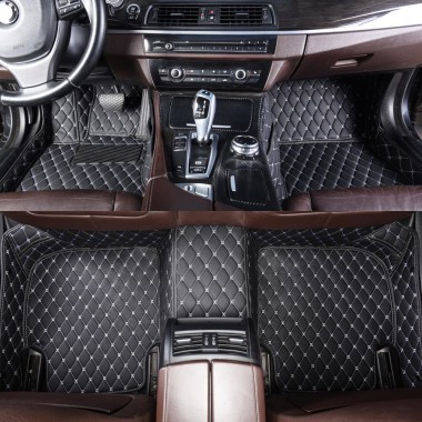 Black and White Stitching Luxury Leather Diamond Car Floor Mats