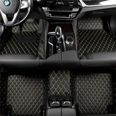 Black and Yellow Stitching Luxury Leather Diamond Car Floor Mats