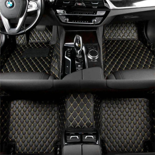 Black and Yellow Stitching Luxury Leather Diamond Car Floor Mats Black and Yellow Stitching Luxury Leather Diamond Car Floor Mats