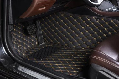 Black and Yellow Diamond Stitching Luxury Leather Car Floor Mats