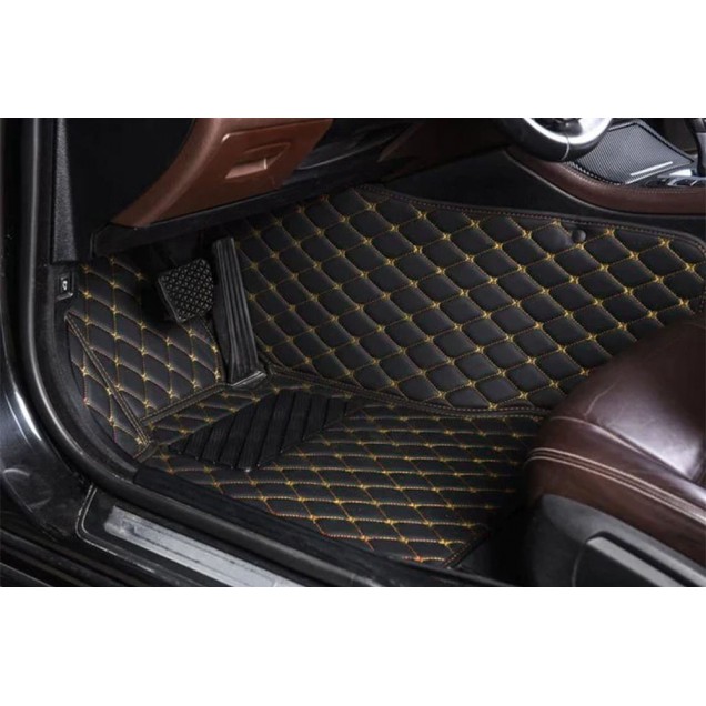 Black and Yellow Stitching Luxury Leather Diamond Car Floor Mats Black and Yellow Stitching Luxury Leather Diamond Car Floor Mats