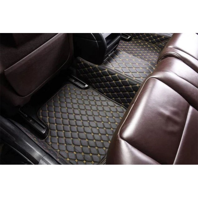 Black and Yellow Stitching Luxury Leather Diamond Car Floor Mats Black and Yellow Stitching Luxury Leather Diamond Car Floor Mats