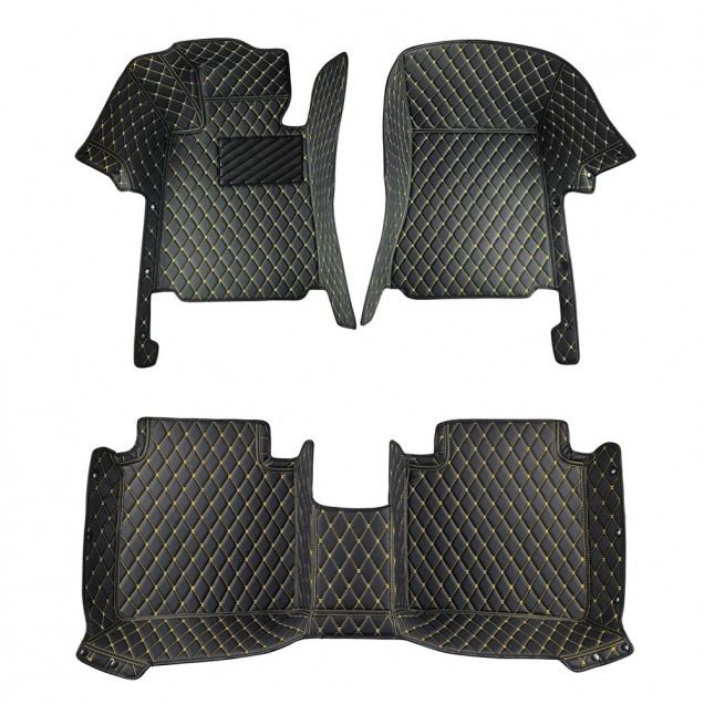 Black and Yellow Stitching Luxury Leather Diamond Car Floor Mats Black and Yellow Stitching Luxury Leather Diamond Car Floor Mats
