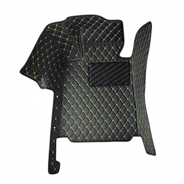 Black and Yellow Stitching Luxury Leather Diamond Car Floor Mats Black and Yellow Stitching Luxury Leather Diamond Car Floor Mats