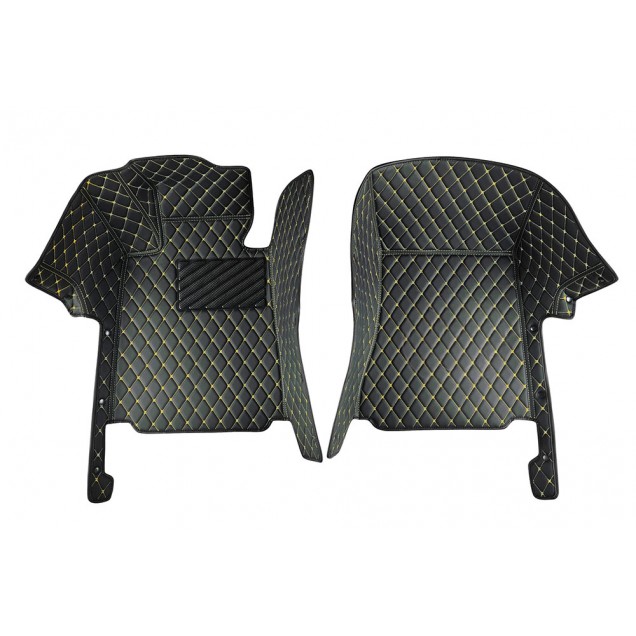 Black and Yellow Stitching Luxury Leather Diamond Car Floor Mats Black and Yellow Stitching Luxury Leather Diamond Car Floor Mats