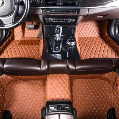 Brown Luxury Leather Diamond Car Floor Mats