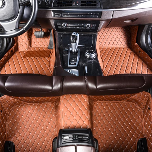 Brown Luxury Leather Diamond Car Floor Mats Brown Luxury Leather Diamond Car Floor Mats