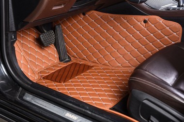 Brown Diamond Stitching Luxury Leather Car Floor Mats