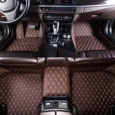 Dark Brown Luxury Leather Diamond Car Floor Mats