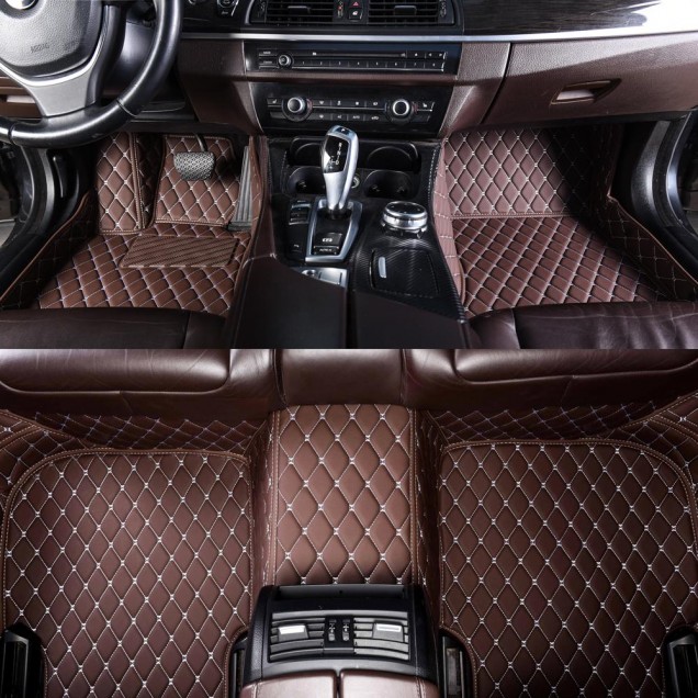 Dark Brown Luxury Leather Diamond Car Floor Mats Dark Brown Luxury Leather Diamond Car Floor Mats