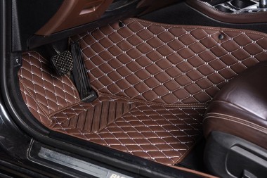 Dark Brown Diamond Stitching Luxury Leather Car Floor Mats
