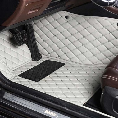 Grey Diamond Stitching Luxury Leather Car Floor Mats