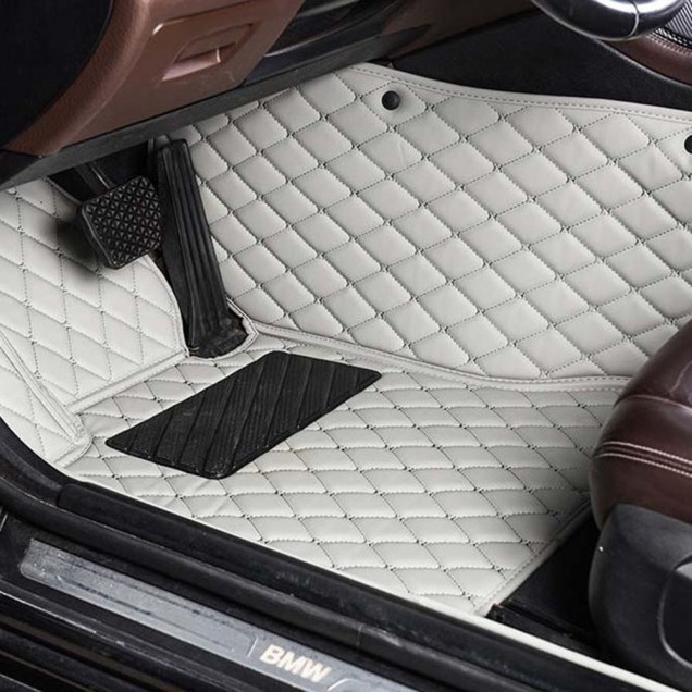 Grey Luxury Leather Diamond Car Floor Mats
