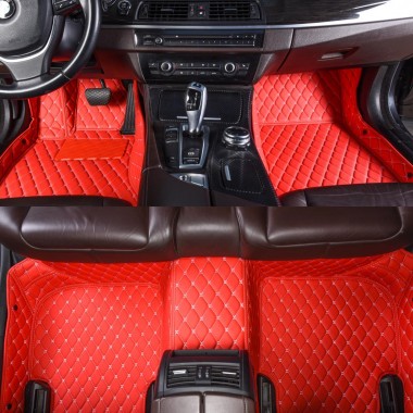 Red Luxury Leather Diamond Car Floor Mats