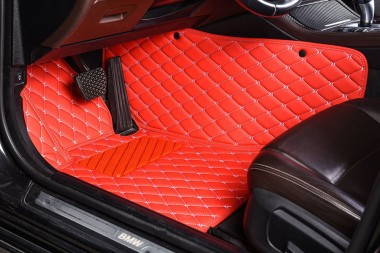 Red Diamond Stitching Luxury Leather Car Floor Mats