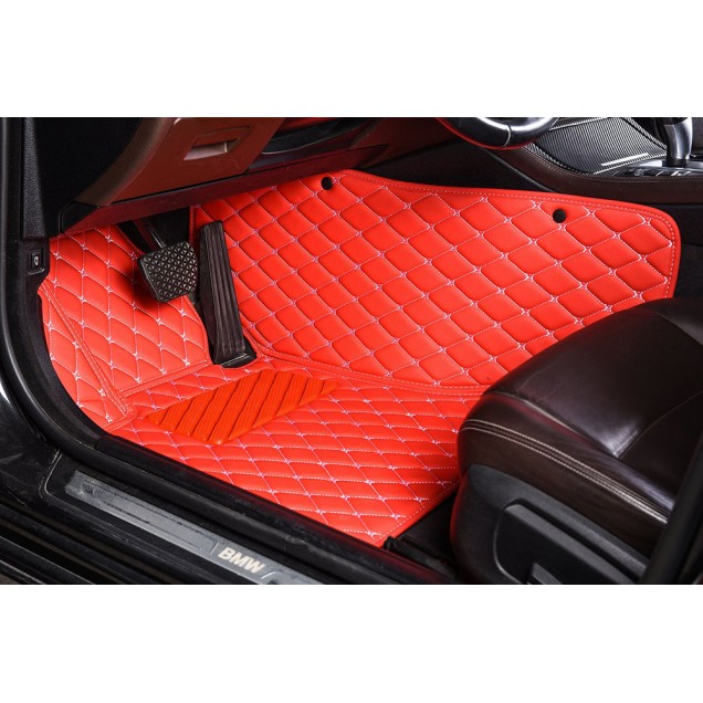 Red Luxury Leather Diamond Car Floor Mats Red Luxury Leather Diamond Car Floor Mats