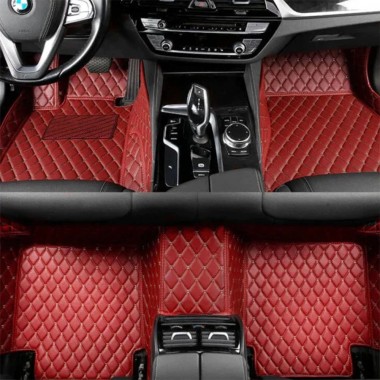 Wine Red Luxury Leather Diamond Car Floor Mats